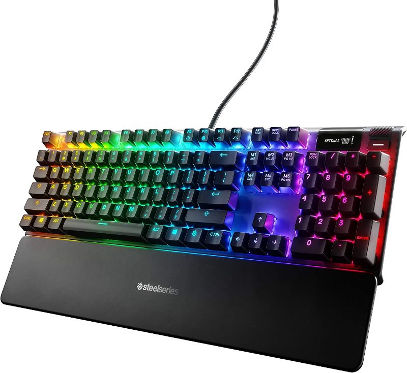 Photo 1 of SteelSeries Apex 7 Mechanical Gaming Keyboard – OLED Smart Display – USB Passthrough and Media Controls – Linear and Quiet – RGB Backlit (Red Switch)
