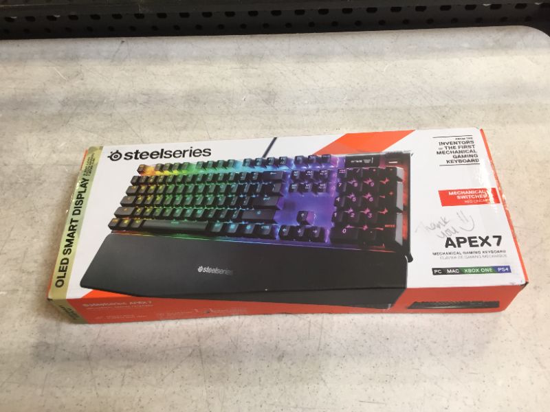 Photo 6 of SteelSeries Apex 7 Mechanical Gaming Keyboard – OLED Smart Display – USB Passthrough and Media Controls – Linear and Quiet – RGB Backlit (Red Switch)
