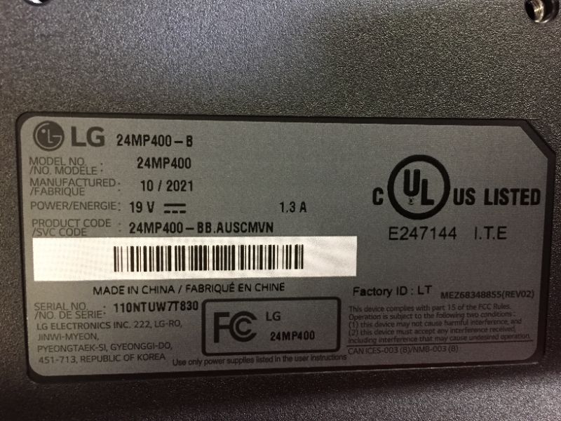 Photo 5 of LG 24MP400-B 24” Full HD (1920 x 1080) IPS Display with 3-Side Virtually Borderless Design, AMD FreeSync and OnScreen Control – Black
