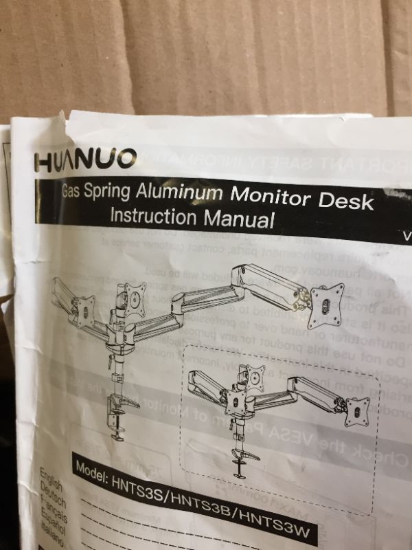 Photo 2 of HUANUO Triple Monitor Stand - Full Motion Articulating Gas Spring Monitor Mount Fit Three 17 to 32 inch Flat/Curved LCD Computer Screens with Clamp, Grommet Kit, Silver
