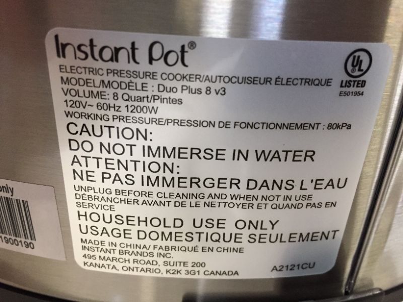Photo 1 of Instant Pot Duo Plus 8 qt 9-in-1 Slow Cooker/Pressure Cooker