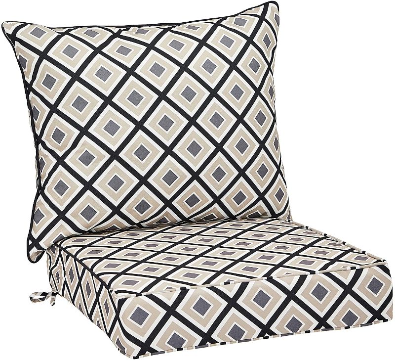 Photo 1 of Amazon Basics UV Resistant Deep Seat Patio Seat and Back Cushion Set - Black Geometric
