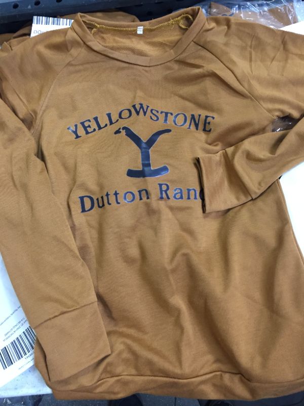 Photo 1 of WOMENS BROWN YELLOW SHIRT PULLOVER SWEATSHIRT  YELLOWSTONE DUTTON RANCH SMALL