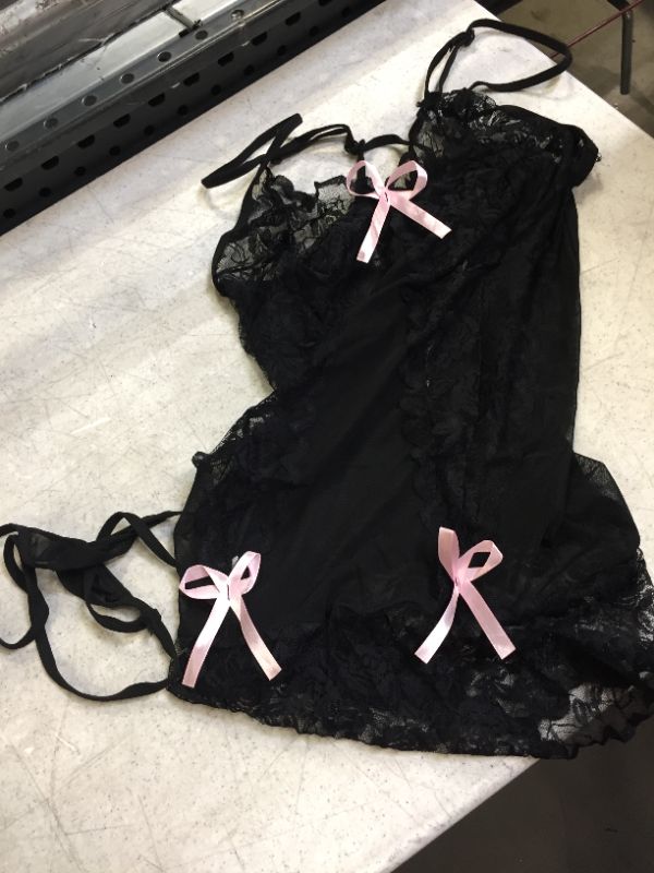 Photo 1 of WOMENS LINGERIE BLACK PINK BOWS LARGE