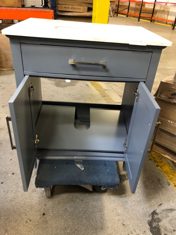 Photo 3 of allen + roth Brookview 30-in Slate Blue Undermount Single Sink Bathroom Vanity with Carrara Engineered Marble Top
