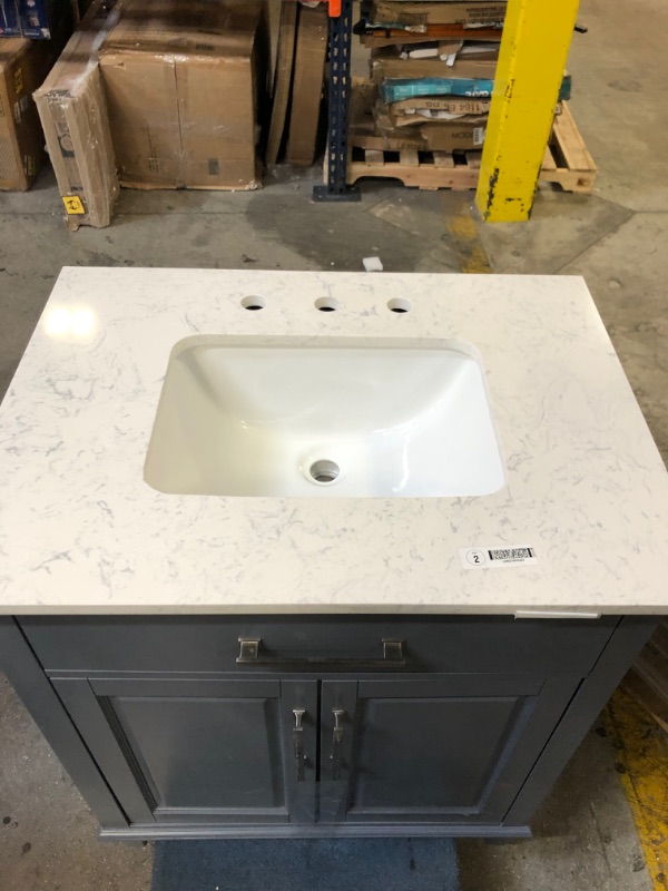 Photo 7 of allen + roth Brookview 30-in Slate Blue Undermount Single Sink Bathroom Vanity with Carrara Engineered Marble Top

