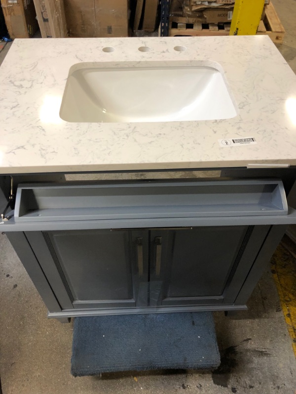 Photo 8 of allen + roth Brookview 30-in Slate Blue Undermount Single Sink Bathroom Vanity with Carrara Engineered Marble Top
