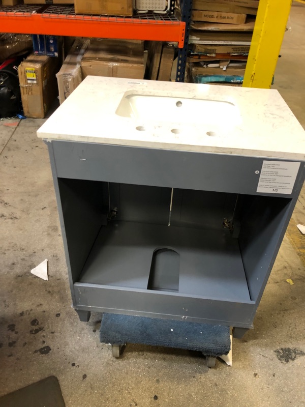 Photo 10 of allen + roth Brookview 30-in Slate Blue Undermount Single Sink Bathroom Vanity with Carrara Engineered Marble Top
