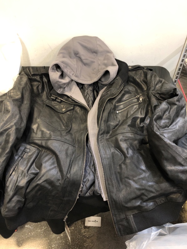 Photo 3 of FLAVOR Men Brown Leather Motorcycle Jacket with Removable Hood size 4xl big and tall 