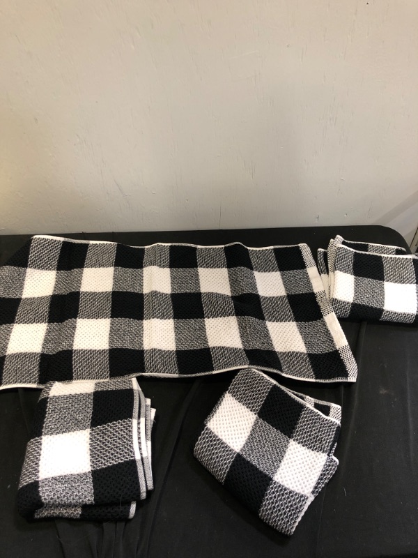 Photo 2 of 100% Cotton Waffle Weave Check Plaid Kitchen Towels, 13 x 28 Inches, Super Soft and Absorbent Dish Towels for Kitchen, 4-Pack, White & Black 