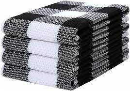 Photo 1 of 100% Cotton Waffle Weave Check Plaid Kitchen Towels, 13 x 28 Inches, Super Soft and Absorbent Dish Towels for Kitchen, 4-Pack, White & Black 