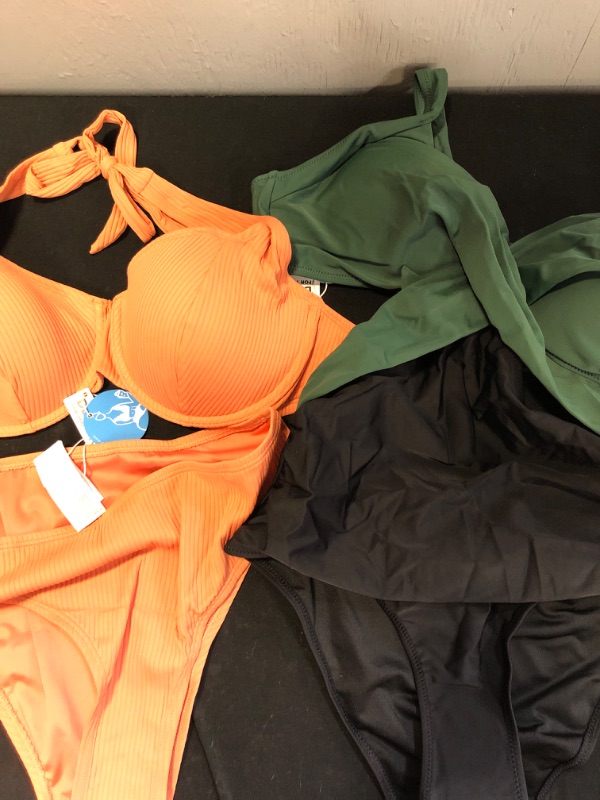 Photo 6 of Set of Womens Swimwear Bathing suit top bikini bottom New Size M (1 piece) Size Xl (Orange Top) Size M (Orange Bikini)