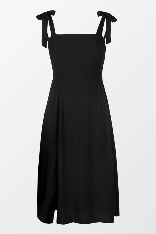 Photo 3 of Amayah Black Shoulder Tie Midi Dress Size Small NEW