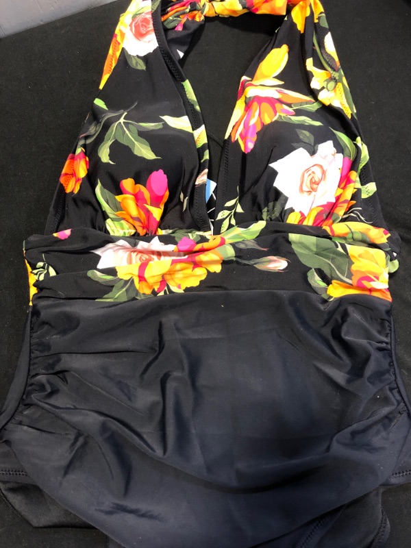 Photo 1 of 1 Piece Bathing Suit Swimwear Black Floral Size Medium NEW