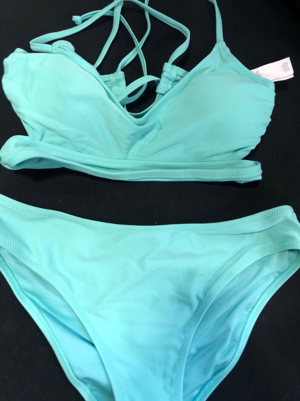 Photo 4 of Danielle Lace Up Back Tie Ruched Bikini Mint Green NEW Size Small