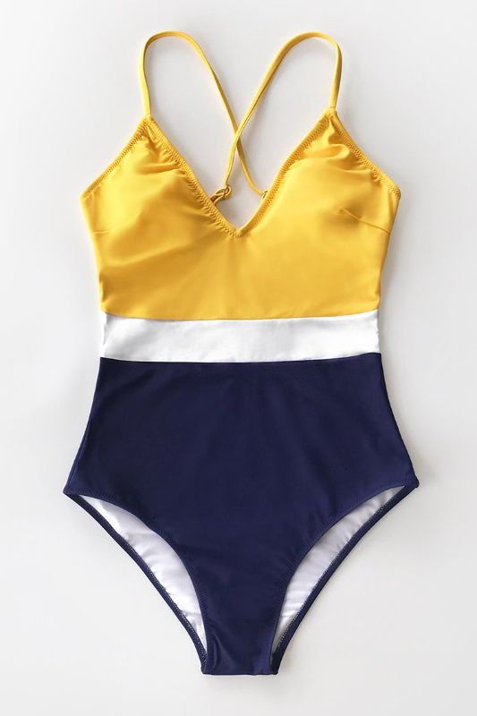 Photo 4 of Colorblock V-Neck One Piece Swimsuit NEW Size L