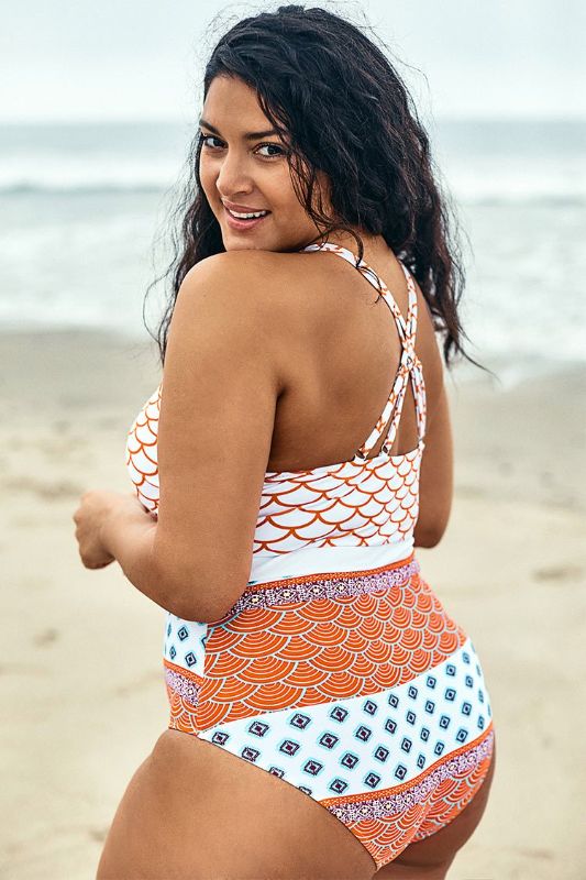 Photo 2 of Fish Scales Printed Plus Size One Piece Swimsuit NEW Size 2X
