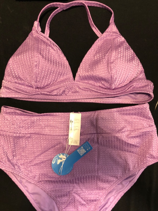 Photo 4 of Amiya Purple V-Neck Criss Cross High Waisted Bikini NEW (Size Large)