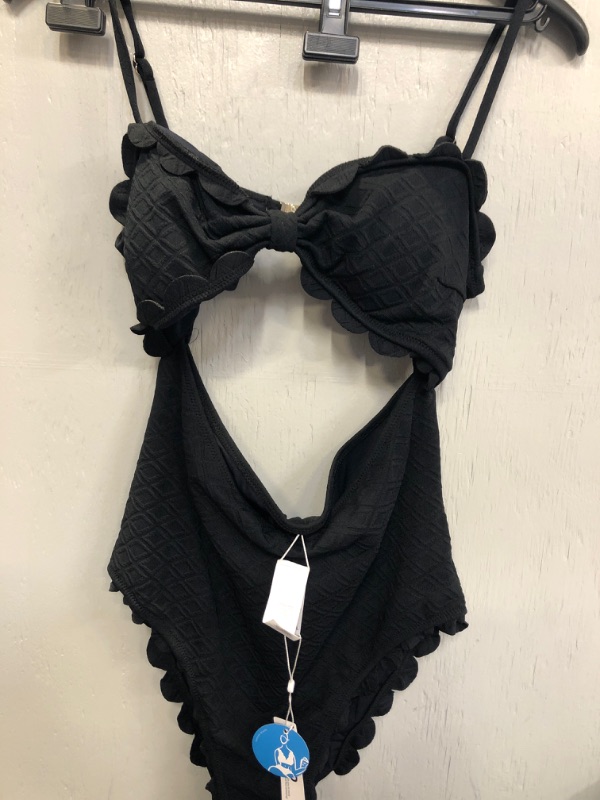 Photo 4 of Black Knotted Scalloped One Piece Swimsuit NEW Size XXL  AS IS
