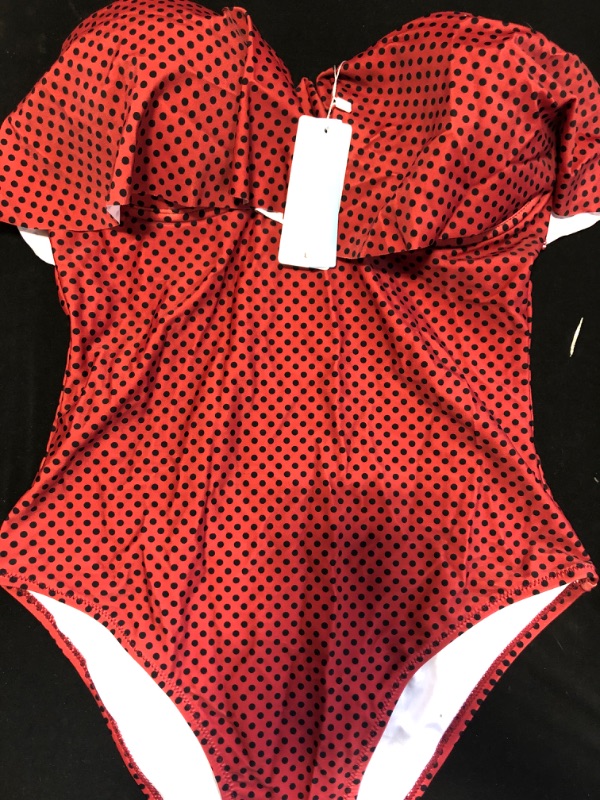 Photo 3 of Abby Red Polka Dot Ruffle One Piece Swimsuit NEW Size Large