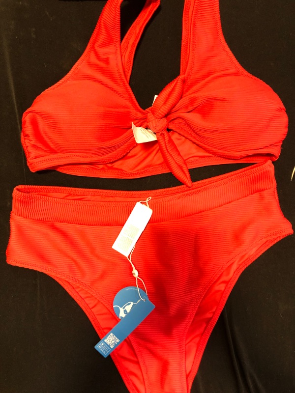 Photo 4 of Ribbed Red Bowknot Bikini NEW Size Large