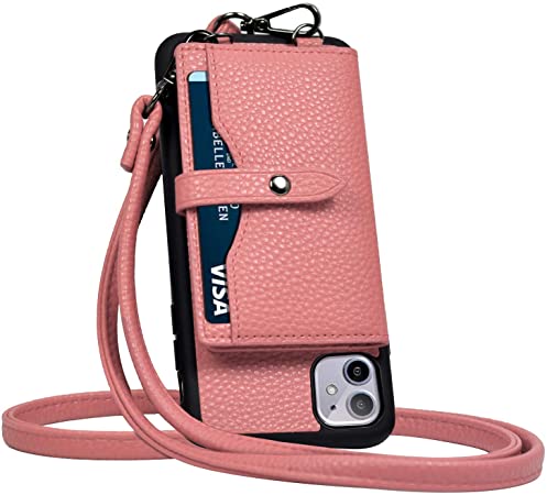 Photo 1 of JM JUST MUST iPhone 11 Wallet Case, iPhone 11 Crossbody Case with Credit Card Holder Case, iPhone 11 Strap Case, Leather Case Protective Cover for iPhone 11 6.1 Inch Pink