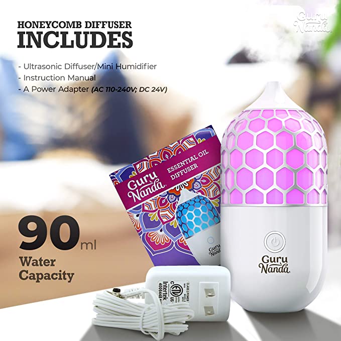 Photo 4 of GuruNanda Aromatherapy Best Essential Aromatherapy Essential Oil Diffuser, Ultrasonic Cool Mist "Honeycomb" Diffuser with Automatic LED Multi-Color Lights