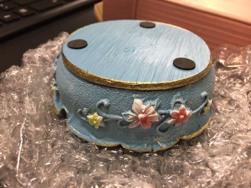 Photo 2 of 3.5 " RESIN BLUE BOWL WITH FLOWERS 