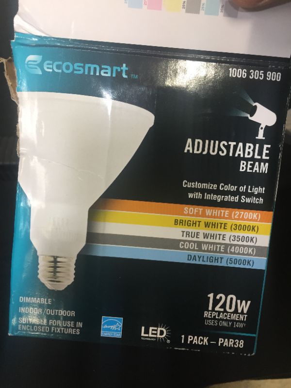 Photo 1 of 120-Watt Equivalent PAR38 Dimmable CEC Flood LED Light Bulb with Selectable Color Temperature27-50K 1-pack