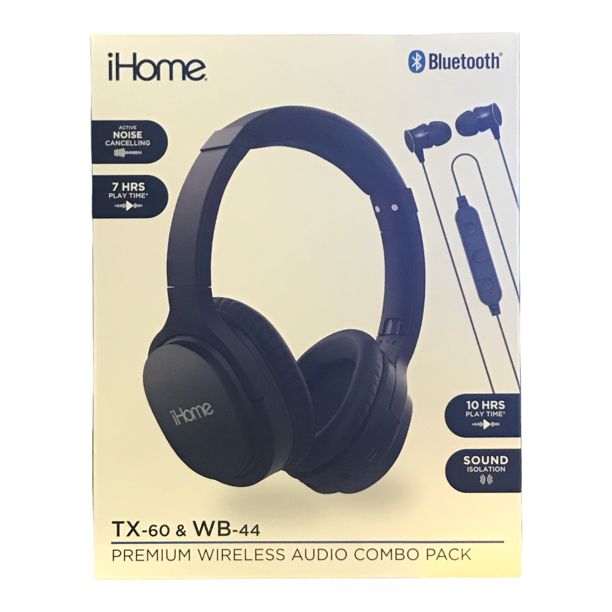 Photo 1 of iHome Wireless Combo Pack with Active Noice Cancelling Headphones and Wireless Earbuds
