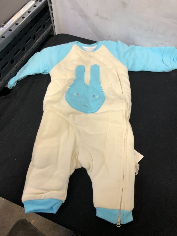Photo 1 of BABY ROMPERS UNISEX LONG SLEEVE ONE PIECE JUMPSUIT BLUE BUNNY -- APPROX SIZE 9-12 MONTHS 
