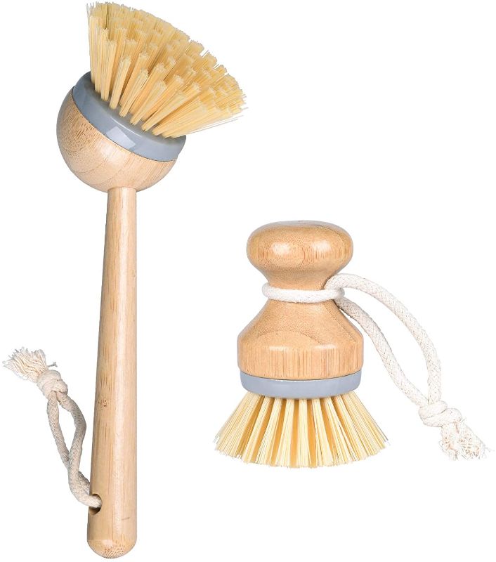 Photo 1 of Bamboo Dish Brush Set, Kitchen Palm Scrub Brush with Fiber Bristle (2589-Z2)
