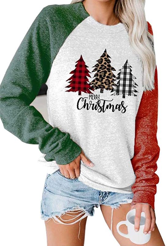 Photo 1 of Joupbjw Women's Merry Christmas Sweatshirts Color Block Graphics Print Pullover Tops White--- SIZE SMALL 