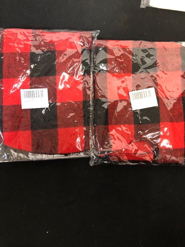 Photo 2 of *** 2 PACK *** Christmas Tree Skirt Decoration 15" Mini Black and Red Buffalo Plaid Xmas Tree Skirt Deco for Merry Christmas Party Holiday Deco
