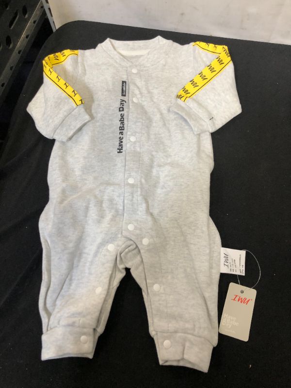 Photo 1 of NEWBORN GREY ONSIE WITH WHITE BUTTONS AND YELLOW PATTERN -- 0-3 MONTHS 
