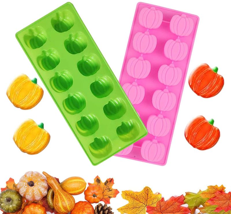 Photo 1 of 2 Pcs Christmas Pumpkin Chocolate Molds 3D Silicone Fall Candy Fondant Mold Ice Cube Pumpkin Mold Tray for Silicone Baking Mold Holiday Valentine's Day Candy Cake Decoration Supplies?Pink?Green?
