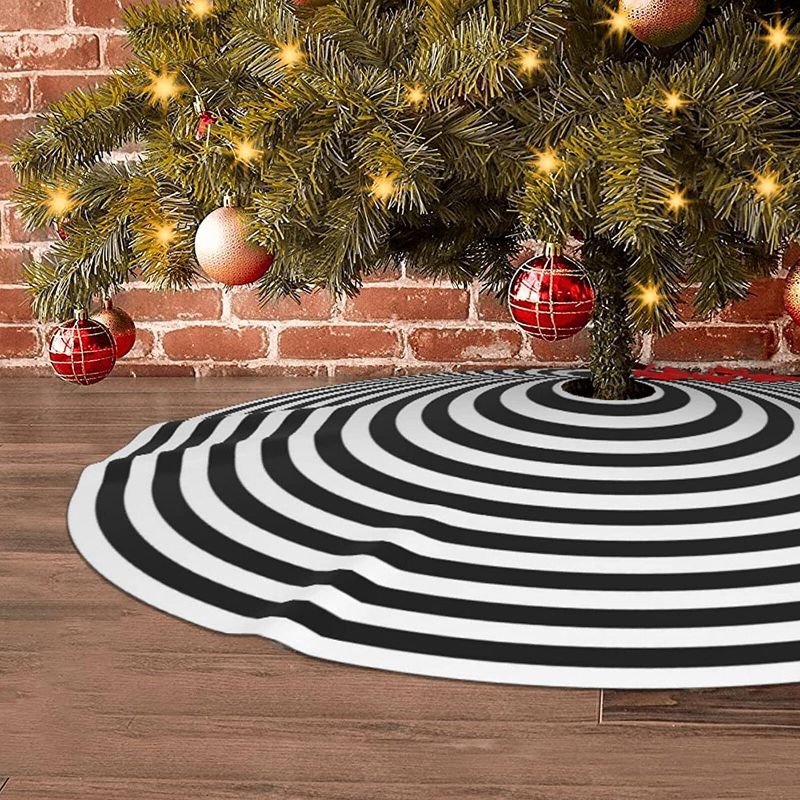 Photo 1 of Christmas Black and White Circle Tree Skirt, 36 Inches Xmas Tree Skirt for Merry Christmas Party Christmas Tree Decoration
