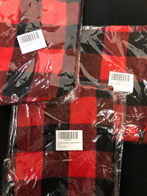 Photo 2 of (3 PACK) Christmas Tree Skirt Decoration 15" Mini Black and Red Buffalo Plaid Xmas Tree Skirt Deco for Merry Christmas Party Holiday Deco
