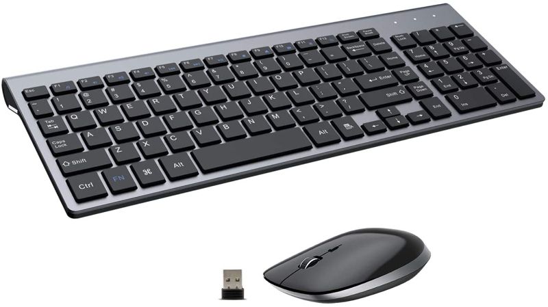 Photo 1 of Wireless Keyboard and Mouse,FENIFOX Full-Size USB Dual System Switching Double Ergonomic Whisper-Quiet Compatible with PC Desktop Computer macOS Windows -Silver White (Grey Black)
