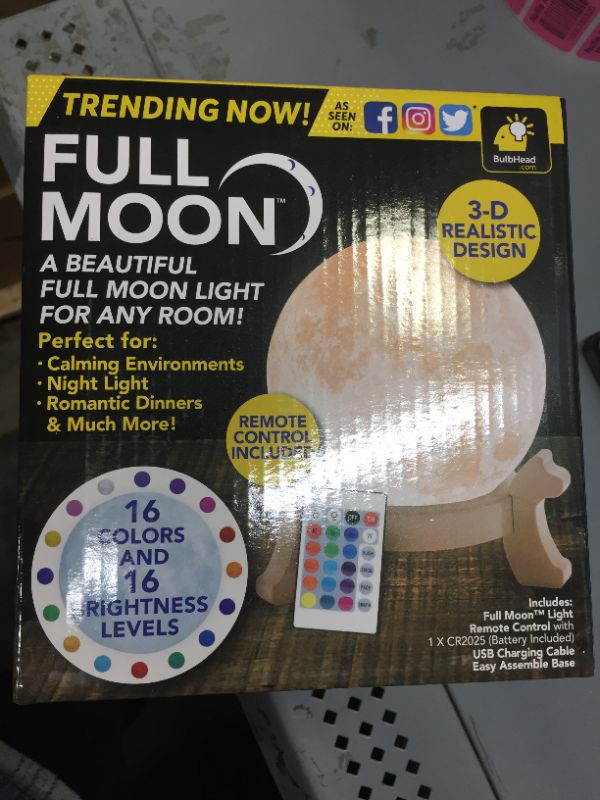Photo 2 of Full Moon Decorative 3-D LED Moon Lamp, 16 Color Lights & 16 Brightness Levels
