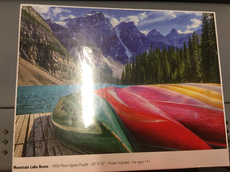 Photo 2 of 1000 Piece Puzzle for Adults: Mountain Lake Boats Jigsaw Puzzle
