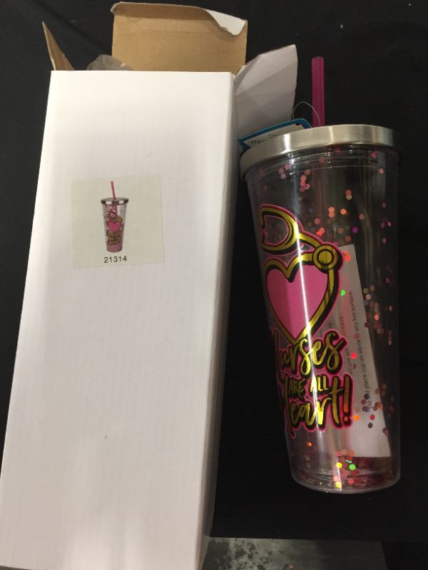 Photo 2 of  Nurses Glitter Cup with Straw, Pink
