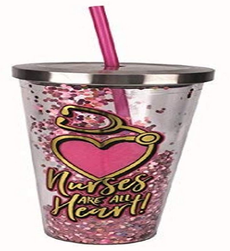 Photo 1 of  Nurses Glitter Cup with Straw, Pink
