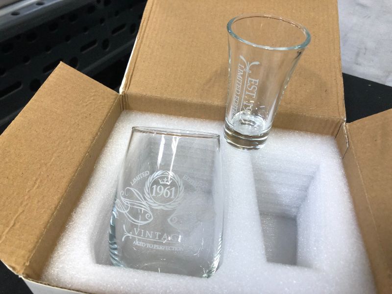 Photo 2 of 1961 61st Birthday Gifts For Women & Men 13 Oz Wine Glass + 2 Oz Shot Glass, 61st Birthday  
