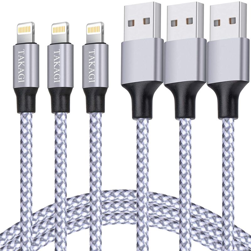 Photo 1 of iPhone Charger, TAKAGI Lightning Cable 3PACK 6FT Nylon Braided USB Charging Cable High Speed Data Sync Transfer Cord Compatible with iPhone 13/12/11 Pro Max/XS MAX/XR/XS/X/8/7/Plus/6S/6/SE/5S/iPad
