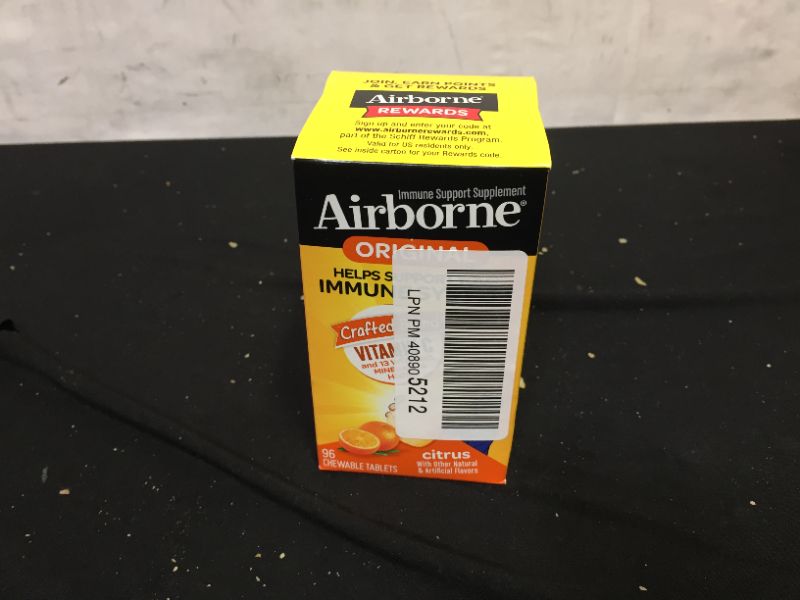 Photo 2 of Airborne 1000mg Vitamin C Chewable Tablets with Zinc, Immune Support Supplement with Powerful Antioxidants Vitamins A C & E - (96 count bottle), Citrus Flavor, Gluten-Free
