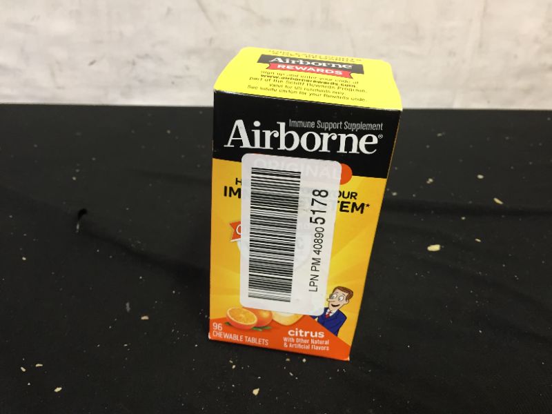 Photo 2 of Airborne 1000mg Vitamin C Chewable Tablets with Zinc, Immune Support Supplement with Powerful Antioxidants Vitamins A C & E - (96 count bottle), Citrus Flavor, Gluten-Free
