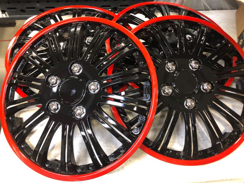 Photo 1 of 17 inches hubcap color black and red full set 