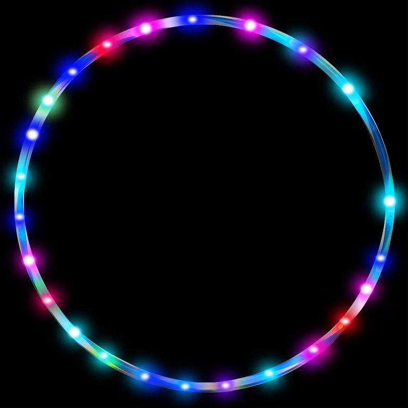 Photo 1 of 36in LED Hoop Dance Exercise Light Up Hoop for Kids Adults Children, Fitness Equipment Weight Loss Auto Color Changing Strobe Glow Light, 90cm Hoop Hooper Gift(2 AA Batteries are Needed. Not Included)