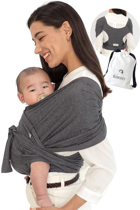 Photo 1 of Konny Baby Wrap Carrier, Hassle-Free Moisture Wicking and Breathable Infant Sling, Perfect for Newborn Babies to 44 lbs Toddlers (Charcoal, XL)